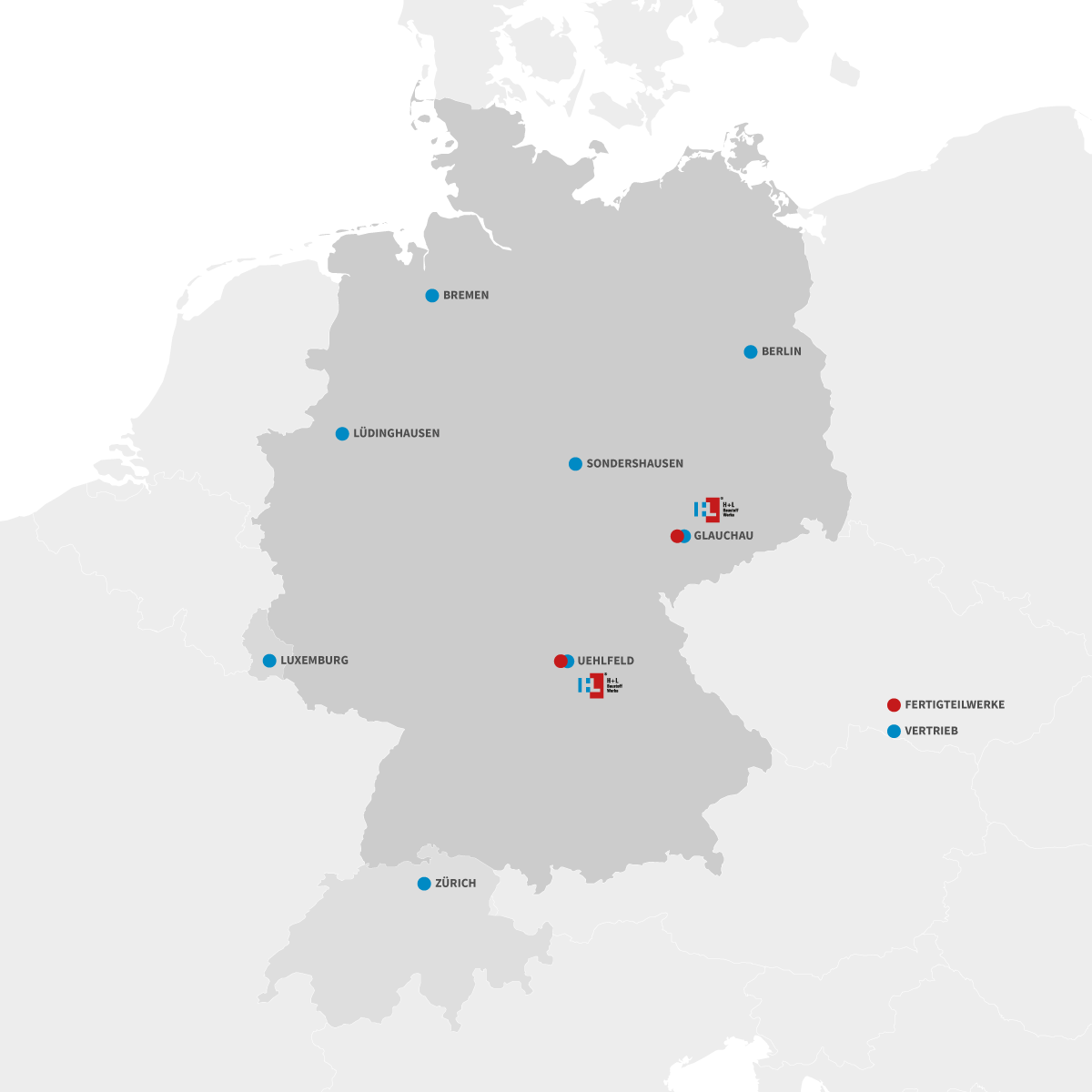 karte Vertriebsgebiete Deutschland, Luxemburg, Schweiz