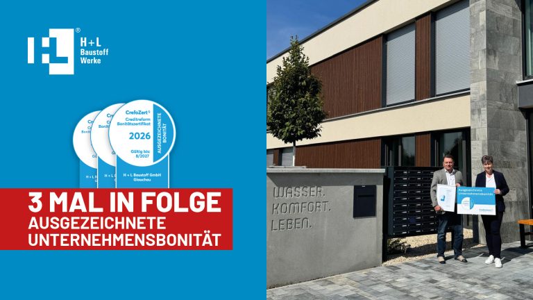 Übergabe des CrefoZert Bonitätszertifikats 2026 an H+L Baustoff Werke für hervorragende Unternehmensbonität